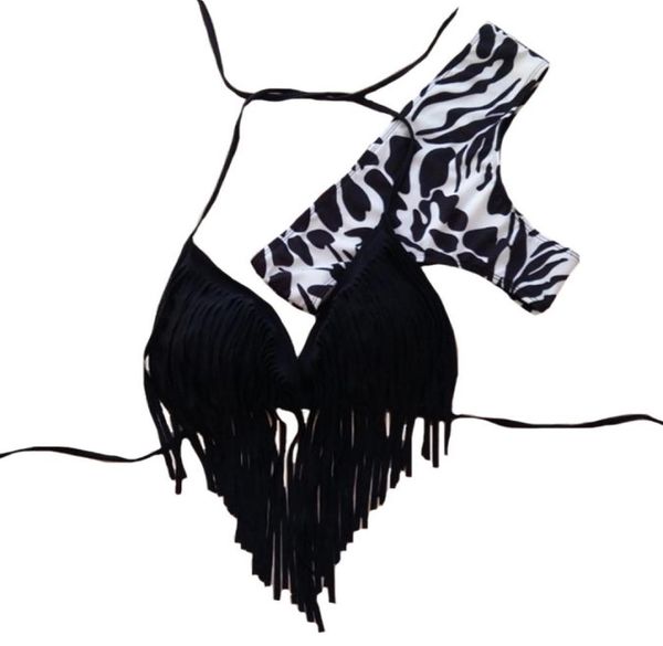 

brand black tassel bra woman bikini set swimsuits sport swimwear female bandage beachwear3133551, White;black