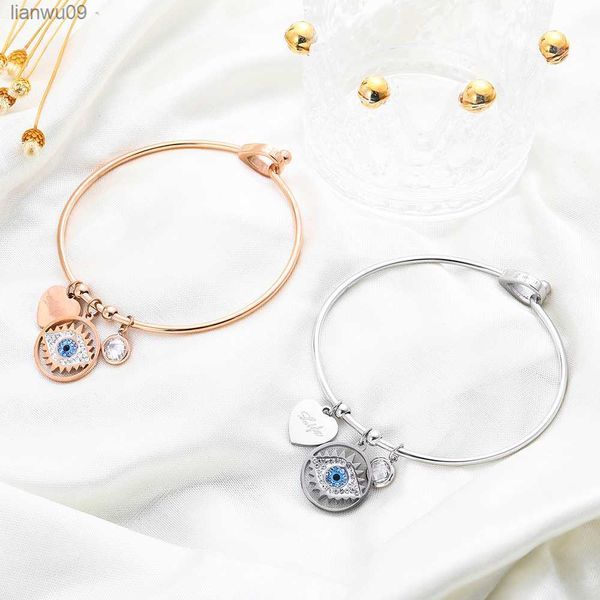 

evil eyes demon zircon heart charms bangles for women stainless steel bangle rose gold silver color fashion jewelry gift 2021 l230704, Black