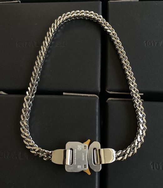 

1017 alyx 9sm doublelayer alloy buckle necklace simple hiphop with the same bracelet ins tide brand fashion allmatch jewelry6997640, Silver