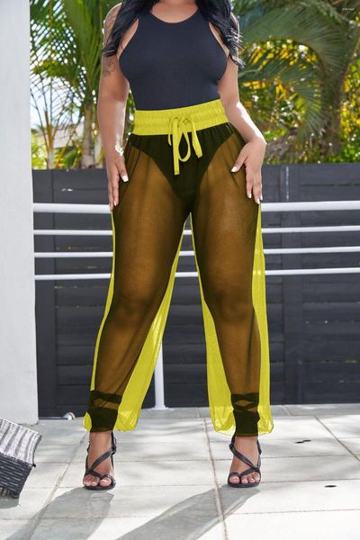 

women's pants beach mesh see though straight wide leg for women summer holiday swimwear sweatpants trousers, Black;white