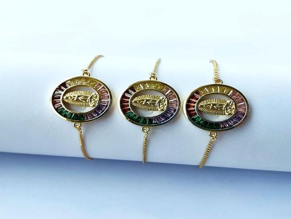 

rainbow cubic zirconia circle virgin mary charm bangle pave cz stone chain jewelry bracelet for women girl gift bg3045110134, Black