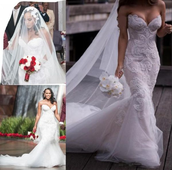 

plus size mermaid wedding dresses bridal gowns sweetheart applique boho beach wedding gown lace tulle bridal d7234295, White