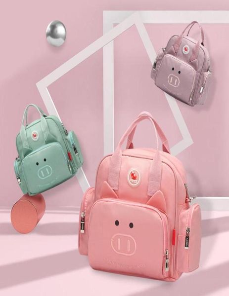 

diaper bags mummy bag backpack shoulder dual purpose baby carriage large capacity light weight pig mouse nappy bottle2086595