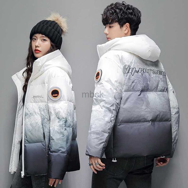 

men's down parkas winter couple down jacket white duck down gradient hooded puffer jackets fashion highstreet windproof thicken warm pa, Black