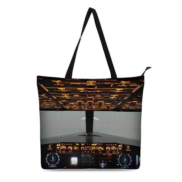 

shoulder bags canvas shopping bag personalized aircraft tote cockpit airplane design black grocery cotton plane handbagstylishdesignerbags