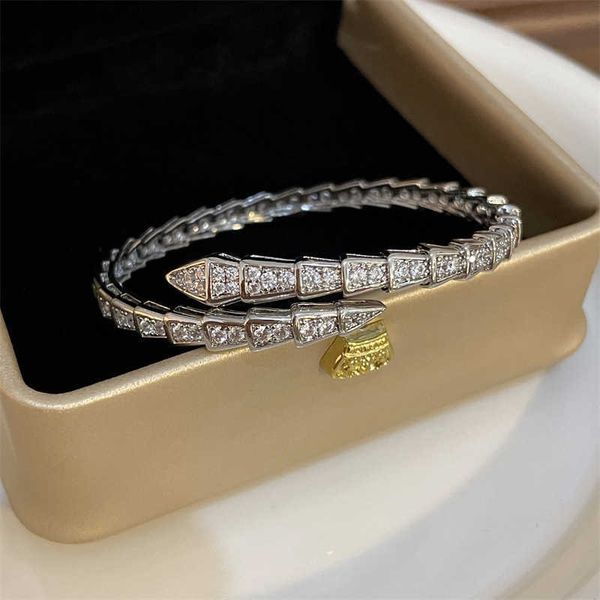 

light luxury zircon snake shaped open ins with a cool and elegant style high grade feel bracelet popular fashion network red handpiece, Golden;silver