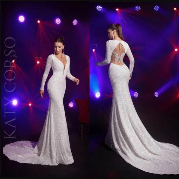 

sparkly mermaid prom dresses deep v neck sequins sweep train long sleeve evening dress custom made formal beaded robes de soiree278q, Black;red
