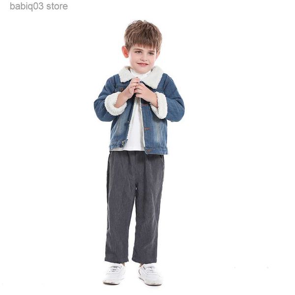 

jackets children's winter clothing winter boys and girls' velvet jean jacket trendy warm long sleeve thickened jacket t230720, Blue;gray