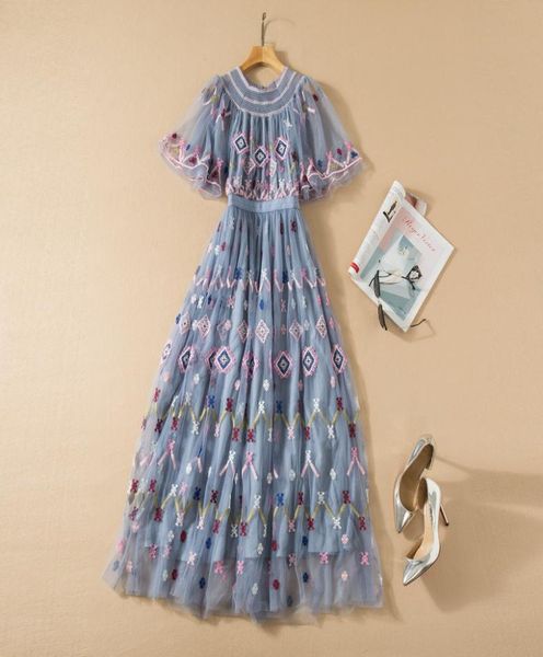 

european and american women039s wear spring 2022 new short sleeve lotus leaf sleeve heavy embroidery fashion gauze pleated dres5369221, Black;gray