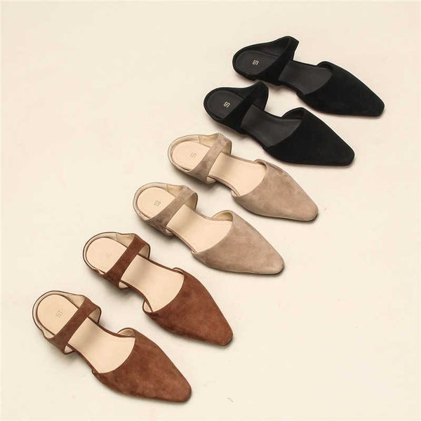 

toteme * french summer comfortable deerskin fleece muller shoes with true leather wrap half drag low heel sandals