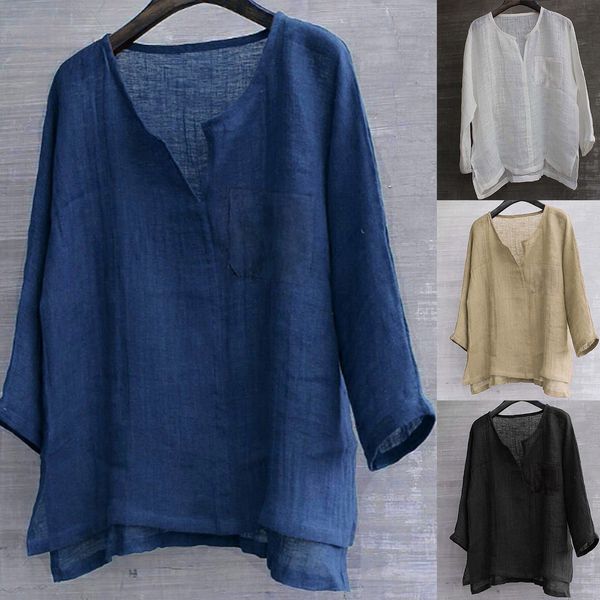 

mens casual shirts men cotton linen breathable comfy solid color long sleeve fashion loose v neck blouse 230720, White;black
