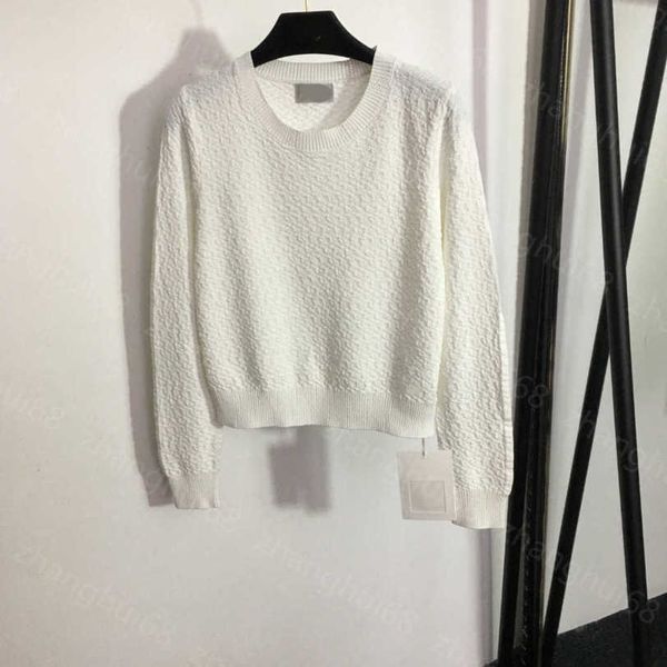 

23ss womens designer clothing women sweater woven jacquard long-sleeved crew neck pullover sweater womens clothing a1, White;black