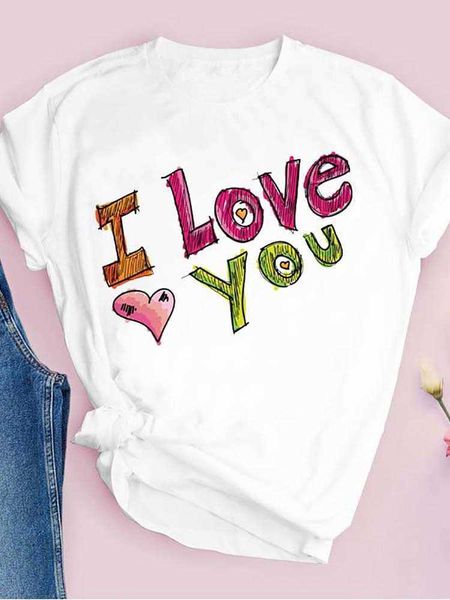 

summer love heart sweet print ladies t-shirt casual, White