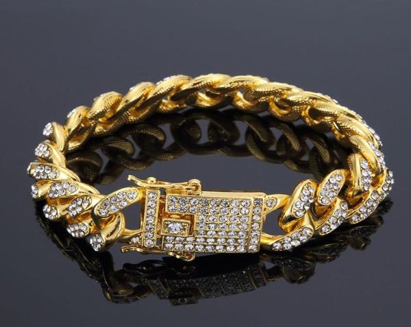 

mens hip hop bling gold bracelets iced out miami cuban link chain diamond bracelet jewelry6451257, Black