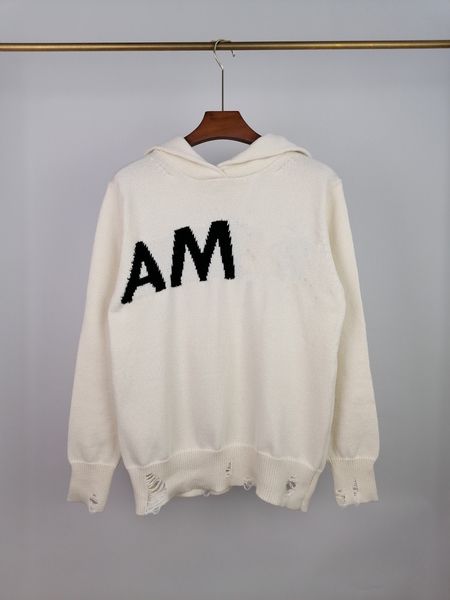 

mens hooded sweater menwomen designs hoodie knitwear tassels break holes letter printing wool jerseys casual long sleeve casual knitted, White;black