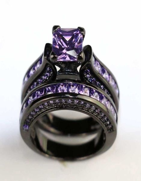 

lovers ring men039s 316l stainless steel tungsten carbide ring women039s 14kt black gold filled amethyst princess bride we9676900, Silver