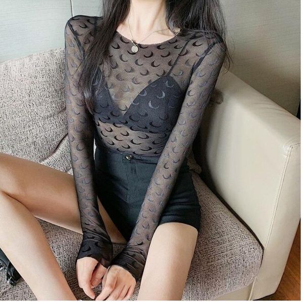 

designer feminine womens t shirts clothes moon print printed stylist women long sleeve graphic tee tunics koszulka damska crescent, White;black