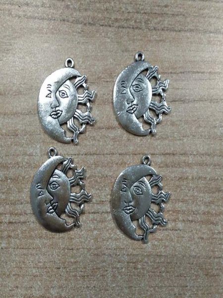

whole 80 pcs lovely antique silver tone moon and sun face charm pendant 285x26mm 8569175, Bronze;silver