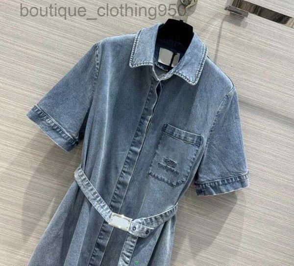 

luxury designer classic women denim casual dresses lady letters print dress summer short sleeved skirts single breasted long skirt with belt, Black;gray