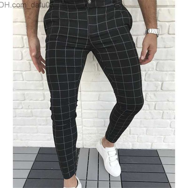 

men's pants fashion- plaid panelled designer pencil pants fashion natural color capris pants casual style mens pants men clothes z23072, Black