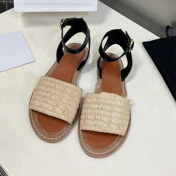 

sandals 2023 flat open toe women grass rope weave ankle metal buckle fishman sandalias ladies summer outdoor vacation shoes, Black