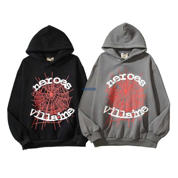 

men and women fashion hoodies sweatshirts rocky star same style hoodie sp5der 555555 spider web hoodie, Black