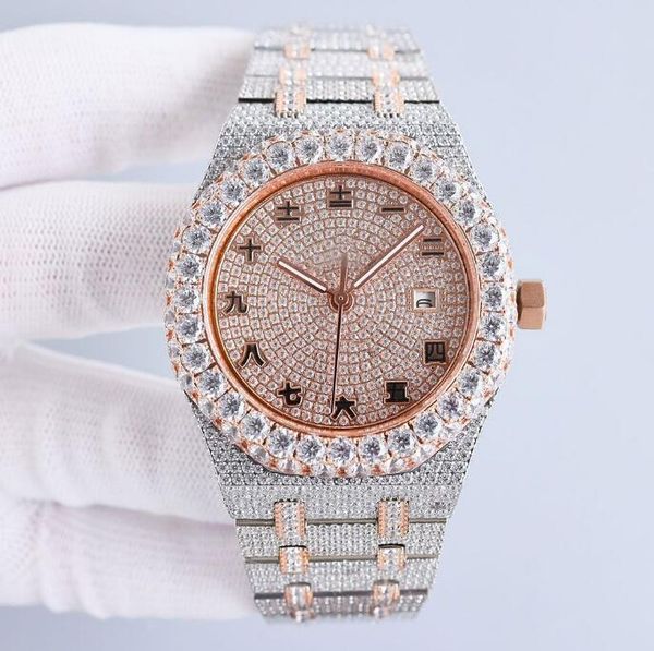

handmade diamonds watch mens automatic mechanical watch 42mm with diamond-studded steel 904l sapphire women wristwatch montre de luxe-05, Slivery;brown