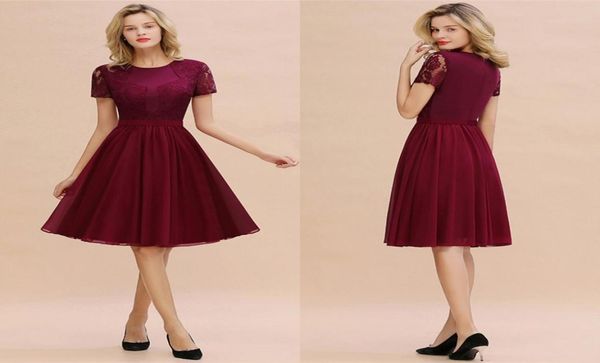 

elegant short sleeve burgundy lace cocktail homecoming dresses with belt sweet chiffon short graduation dresses vestido curto cps12380574, Black