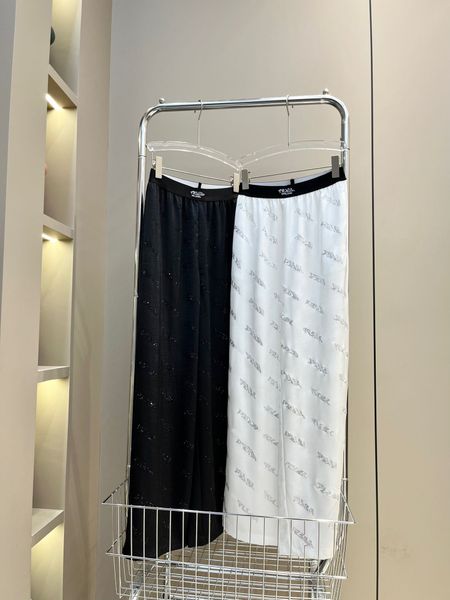 

women summer wide leg pants elasticity waist pants sequin straight pant loose sweatpants long trousers ice silk pants, Black;white