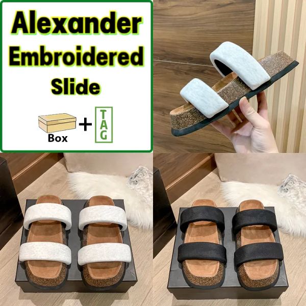 

with box alexander slippers men women embroidered logo ronan slide sandals white black fashion mens shoes beach sandal designer slides lht