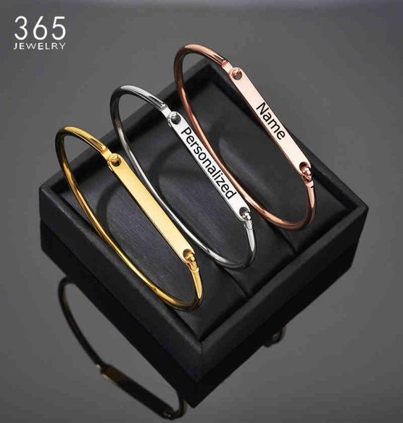 

personalized goldsilverrose gold bracelets bangles girl customized engraved name date cuff bangle for women festival gift6884481, Black