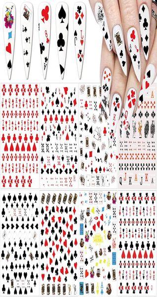

poker nail art sticker decals 3d fashion playing cards designer red heart diamond spades geometric letter stickers4627166, Black