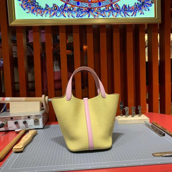 

original luxury picotin lock bag a lei's fully handmade waxed cabbage basket and bucket 22cm tc cow skin chicken yellow with swift3q po