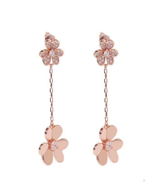 

van 18k gold fashion fourleaf cloverthree leaf dangle clover flower long cleef earrings with diamonds for womengirls wedding va6421987, Silver