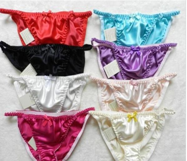 

whole fine 8pcs 100 silk women039s lady string bikinis panties size s  l xl xxl2078851, Black;white