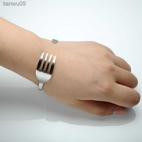 

handmade adjust simple stainless steel knife and fork bracelet l230704, Black