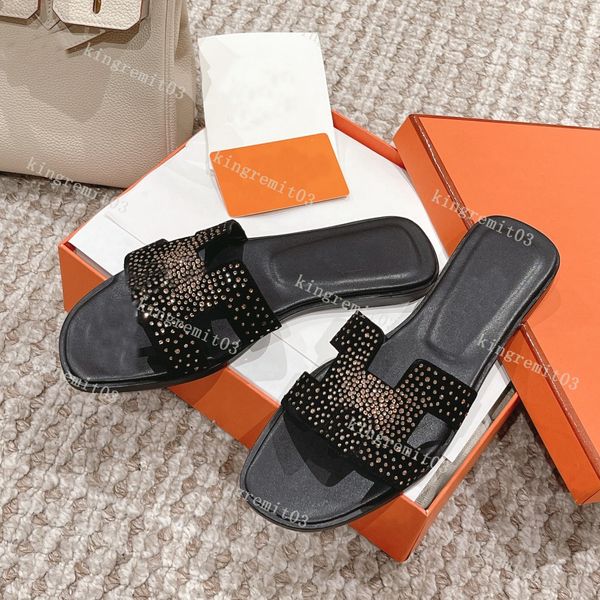 

designer women slippers genuine leather sandals summer sandals flat slides flip flop ladies beach sandal party wedding slipper with box, Black