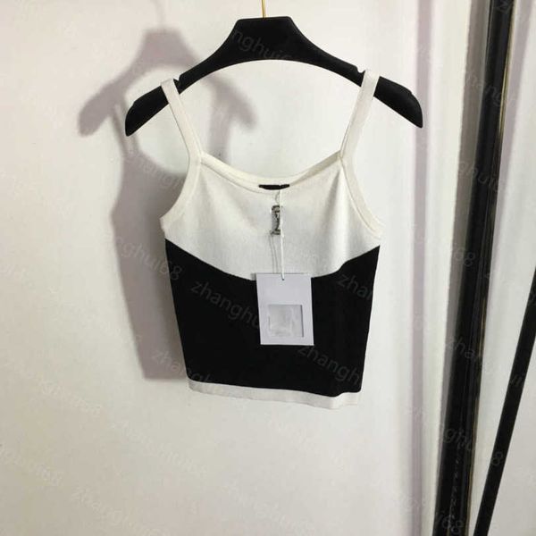 

23ss womens knits womens designer clothing beaded logo color matching knitted camisole womens clothes a1, White