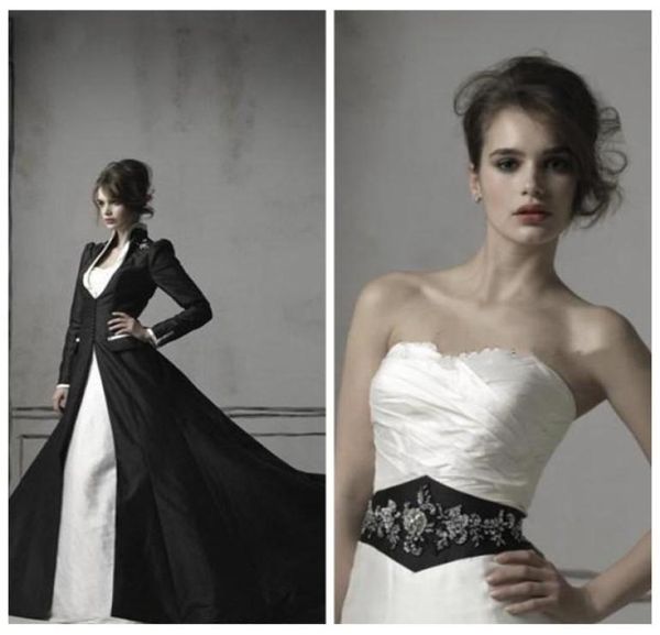 

2019 high collar gothic jacket wedding dresses wedding gown beads lace appliques mermaid sweetheart black waist band bridal gowns4862752, White