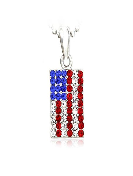 

100pcs lot patriotic red white blue rhinestones american usa us flag star necklace pendant 4th of july jewelry5087734, Silver