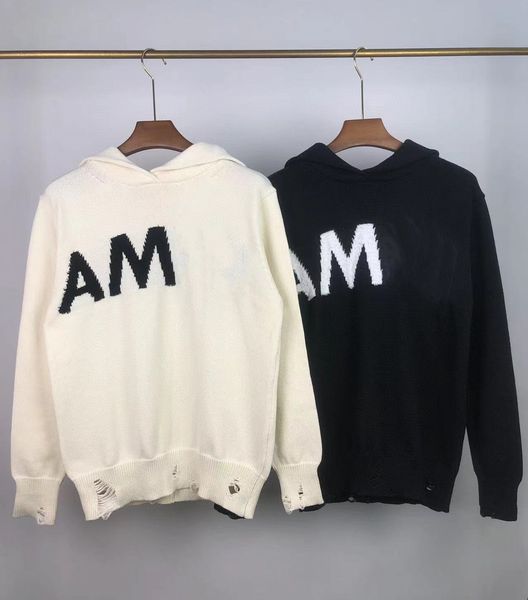 

hooded sweatermen mens hoodie knitwear tassels break holes letter printing wool jerseys fashion womens casual long sleeve casual jumpers sli, White;black