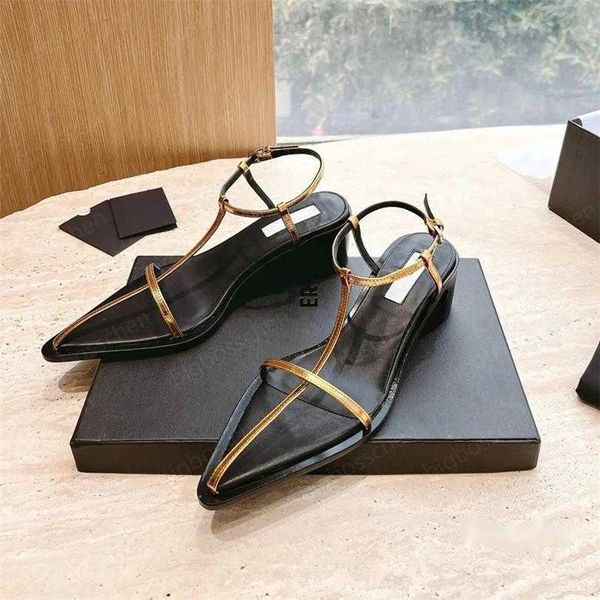 

designer sandals ladies fashion thick heel thin strap leather combination open toe pointed dress shoes buckle career beach, Black