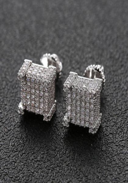 

hip hop earrings for men gold silver iced out cz square stud earring with screw back jewelry44293017379322, Golden;silver