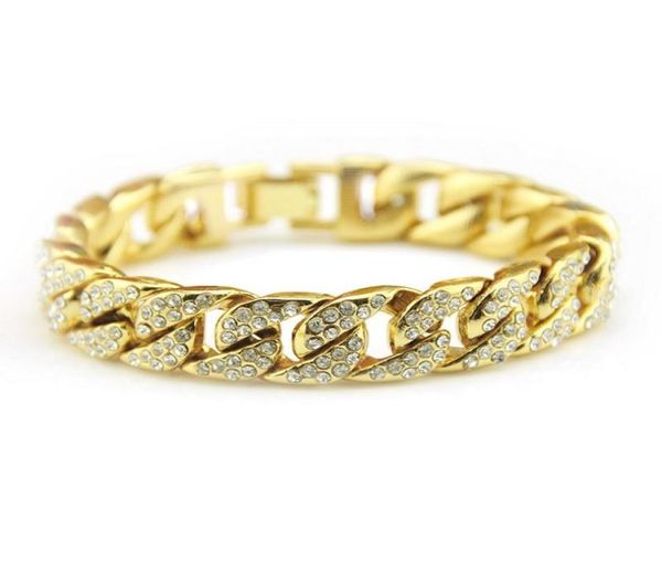 

mens iced out chain bracelets gold cuban link chain miami bracelet fashion hip hop jewelry5275968, Black