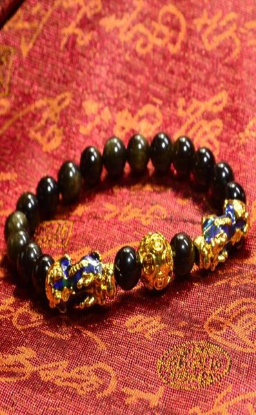 

feng shui gold obsidian stone beads bracelet men women wristband pixiu wealth and good luck black bracelets jewelry8396879