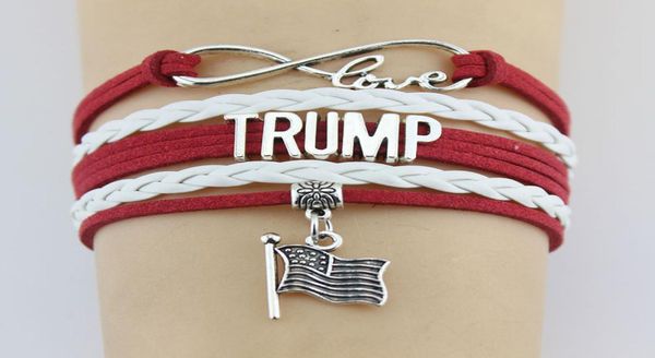 

10pclot infinity love bethe change trump flag charms bracelets bangles leather braid wrap bracelet men women fashion jewelry8464478, Golden;silver
