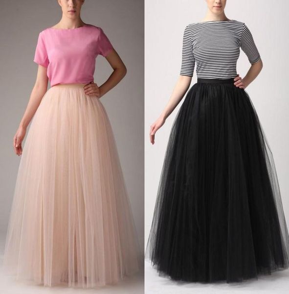 

plus size simple women skirts all colors 5 layer floor length 2018 long tutu fashion tulle skirt a line long skirts1013349, White