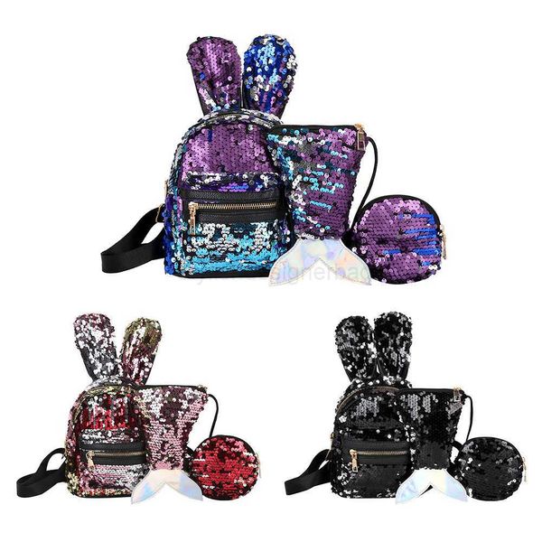 

backpack style 3pcs/set glitter backpack kids girls boys rabbit ears sequin backpacks knapsack school bag teenage kindergartenstylishdesigne