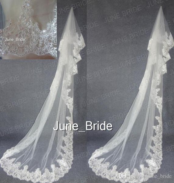 

luxury silver cord sequined lace appliqued bridal veil long light ivory wedding veils bridal accessory real po8139316, Black