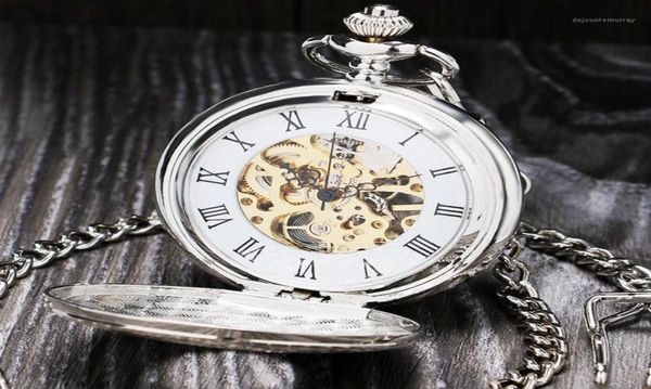 

vintage silver roman number mechanical pocket watch double open case fob watch p803c13935621, Slivery;golden